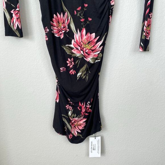 YUMI KIM Take Me Out Dress Rebel Fleur Black Size XS Floral NWT Ruched Jersey - Picture 5 of 9